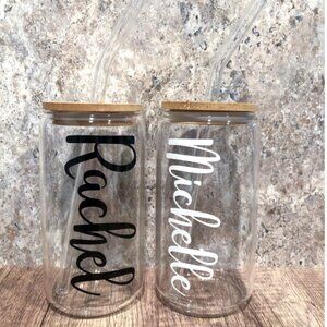 Personalized Glass Tumbler 16oz with Bamboo Lid and Glass Straw